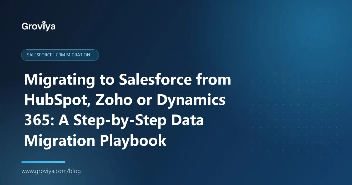 Illustration of CRM data flowing from HubSpot, Zoho and Dynamics 365 into Salesforce